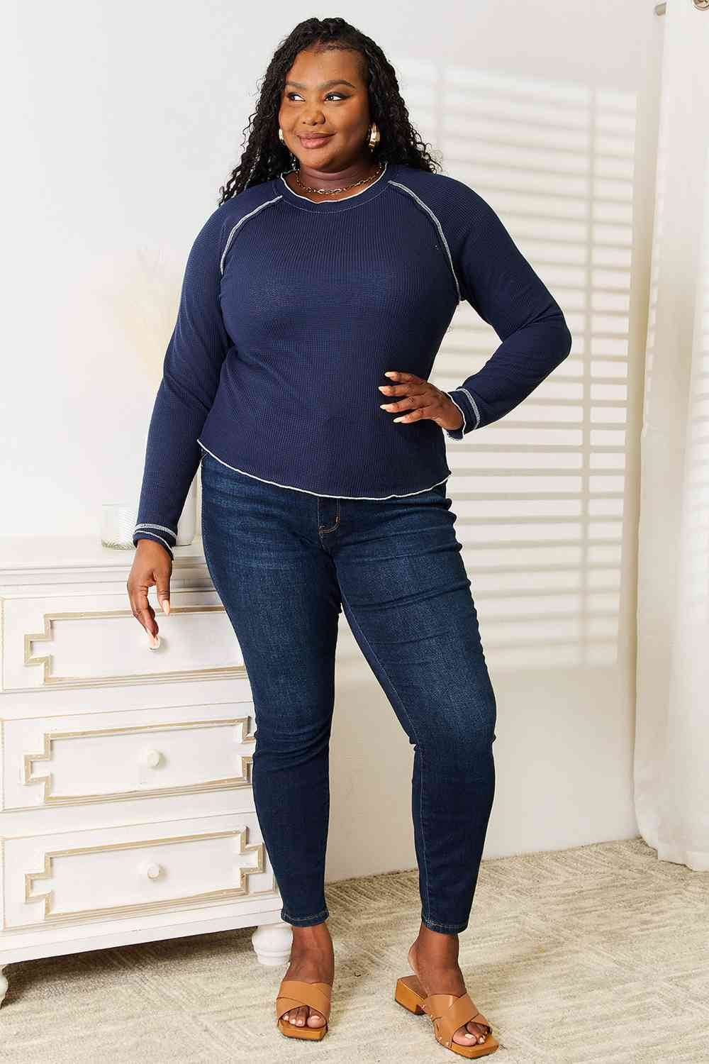 Basic Bae Long Raglan Sleeve Round Neck Top - Hovatok