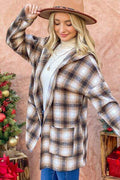 And The Why Plaid Open Front Hooded Shacket - Hovatok