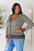 Zenana Full Size Striped Snap Down Cardigan - Hovatok