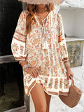 Devine Tassel Floral Tie Neck Mini Dress - Hovatok