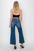 Risen Full Size High Rise Patch Detailed Wide Leg Crop Jeans - Hovatok