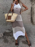 Slit Color Block Wide Strap Cover Up - Hovatok