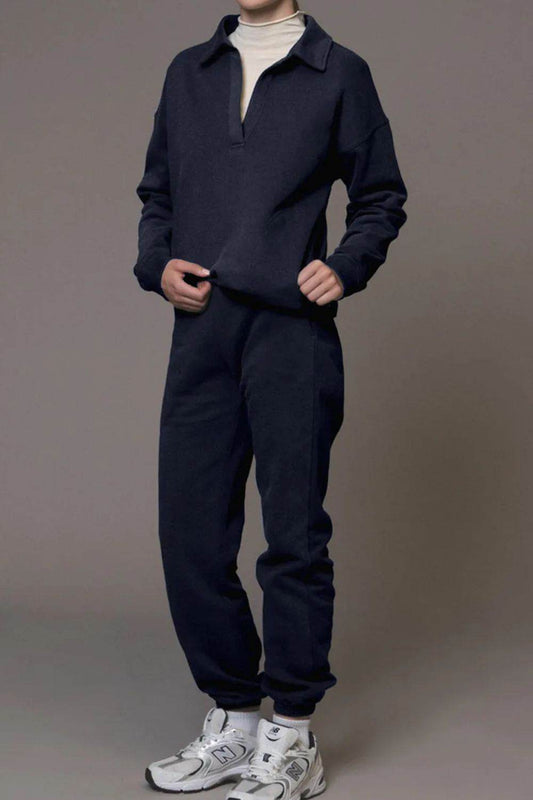 Johnny Collar Long Sleeve Top and Joggers Active Set - Hovatok
