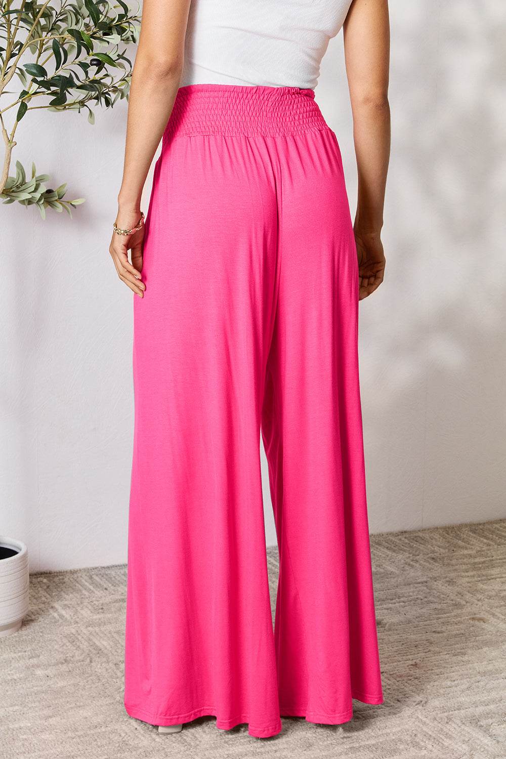 Basic Bae Full Size Smocked Wide Waistband Wide Leg Pants - Hovatok