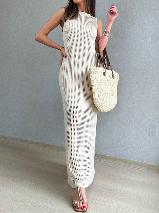 Openwork Slit Round Neck Cover-Up - Hovatok