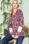 Celeste Full Size Polka Dot Drawstring Hoodie - Hovatok