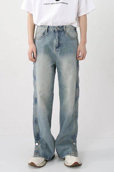 Side Slit Baggy Jeans with Pockets - Hovatok