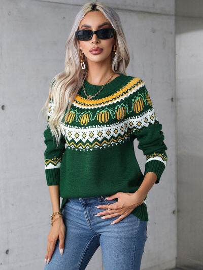 Angel Wings Geometric Round Neck Long Sleeve Sweater - Hovatok