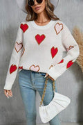 Angel Wings Contrast Heart Round Neck Long Sleeve Sweater - Hovatok
