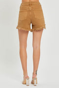 RISEN High Waist Frayed Hem Denim Shorts - Hovatok