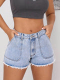 Raw Hem Pocketed Denim Shorts - Hovatok