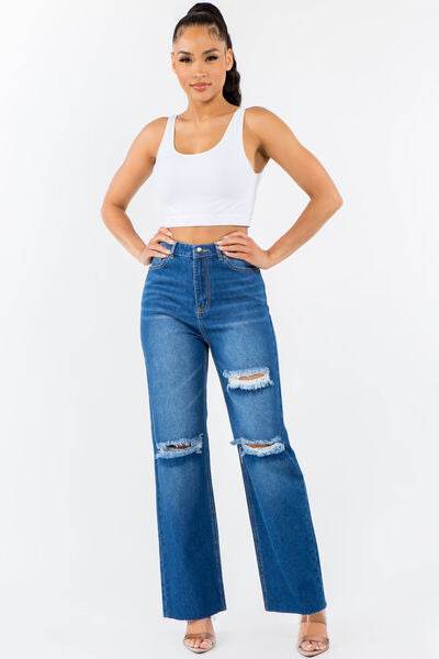 American Bazi High Waist Distressed Wide Leg Jeans - Hovatok