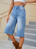 High Waist Denim Shorts with Pockets - Hovatok