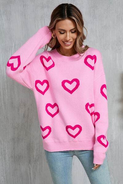 Angel Wings Heart Round Neck Dropped Shoulder Long Sleeve Sweater - Hovatok