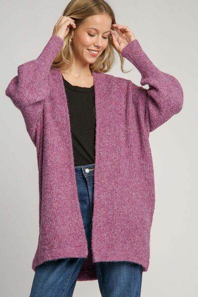Umgee Full Size Wool Blend Open Front Lantern Sleeve Cardigan Plus Size - Hovatok