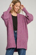 Umgee Full Size Wool Blend Open Front Lantern Sleeve Cardigan Plus Size - Hovatok