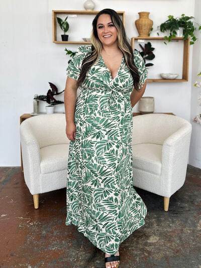 Double Take Full Size Printed Drawstring Short Sleeve Dress - Hovatok
