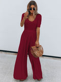Scoop Neck Short Sleeve Jumpsuit - Hovatok