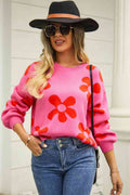Angel Wings Floral Print Round Neck Dropped Shoulder Pullover Sweater - Hovatok