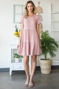 Heimish Full Size Solid Mini Tiered Dress with Pompom Lace Plus Size - Hovatok