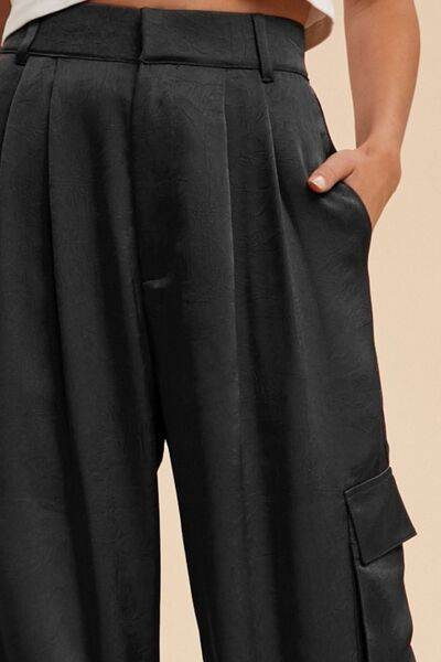 Annie Wear Wide Leg Cargo Satin Pants - Hovatok