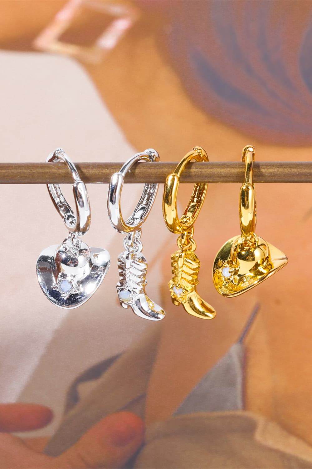 Hat & Boot Shape Asymmetrical Copper 14K Gold Plated Earrings - Hovatok