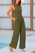 Mock Neck Sleeveless Wide Leg Jumpsuit - Hovatok