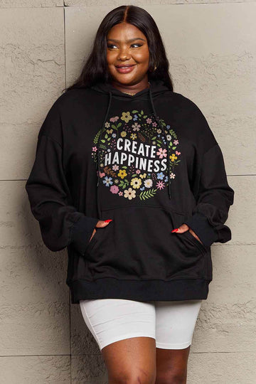 Simply Love Simply Love Full Size CREATE HAPPINESS Graphic Hoodie - Hovatok