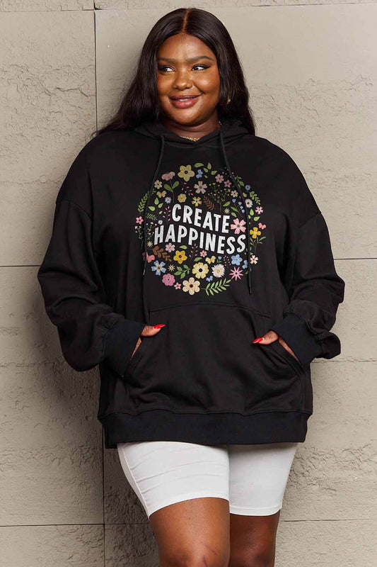 Simply Love Simply Love Full Size CREATE HAPPINESS Graphic Hoodie - Hovatok