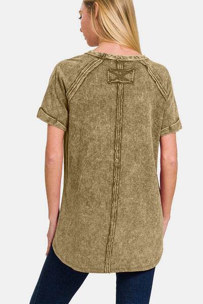 Zenana Heathered Round Neck Short Sleeve Top - Hovatok