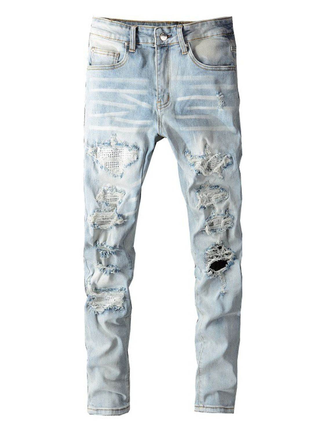 Men's Distressed Jeans with Pockets - Hovatok