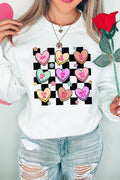 Valentine's Day Checkered Heart Long Sleeve Sweatshirt - Hovatok