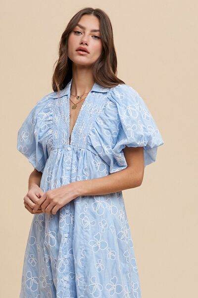 Annie Wear Floral Smock Detail Puff Sleeve Dress - Hovatok