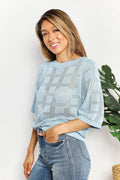 Mandy Ribbed Trim Round Neck Knit Top - Hovatok