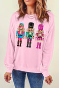 Nutcracker Graphic Round Neck Long Sleeve Sweatshirt - Hovatok