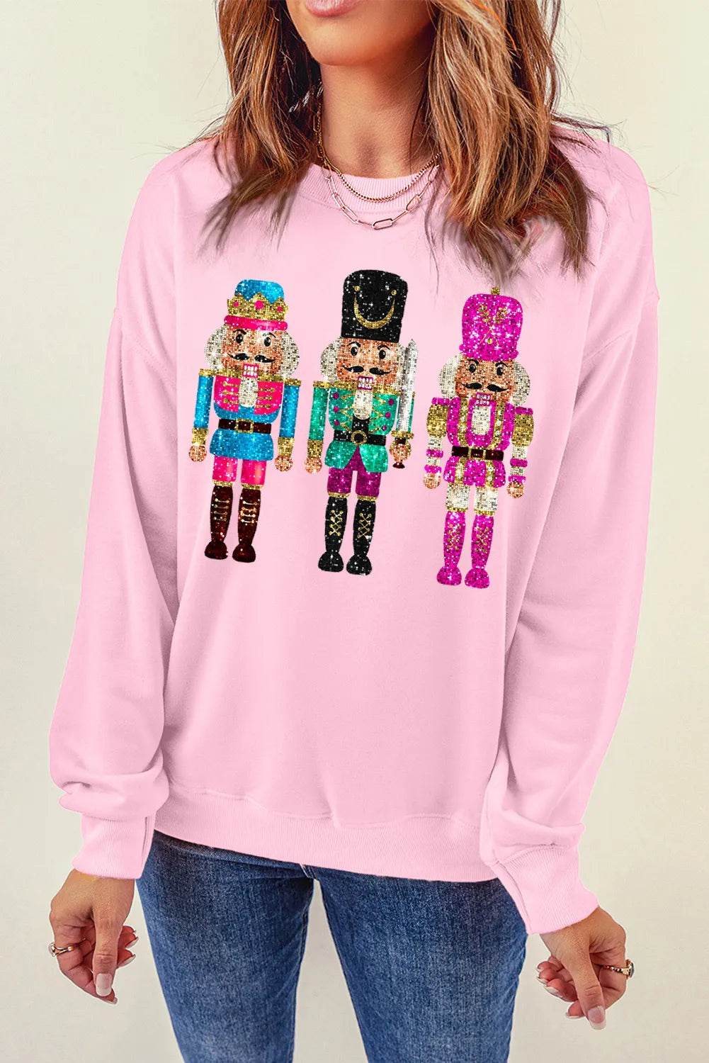 Nutcracker Graphic Round Neck Long Sleeve Sweatshirt - Hovatok