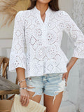 Devine Half Button Flounce Sleeve Peplum Blouse - Hovatok