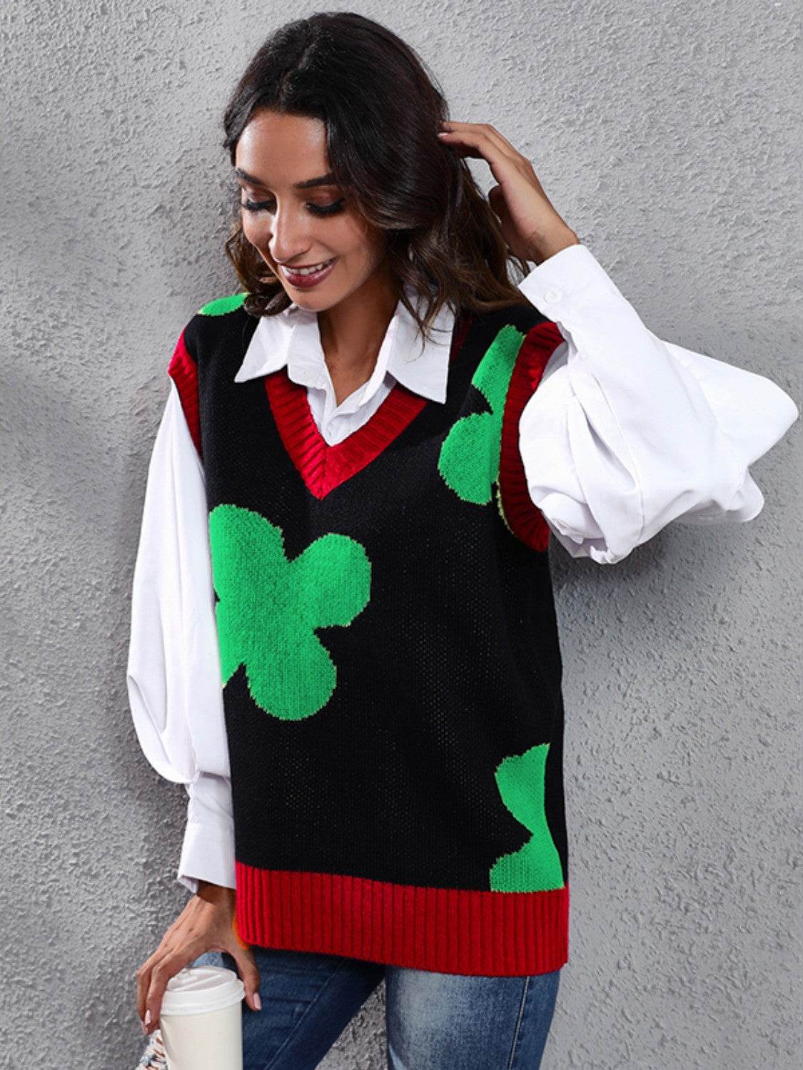 Four Leaf Clover V-Neck Sweater Vest - Hovatok