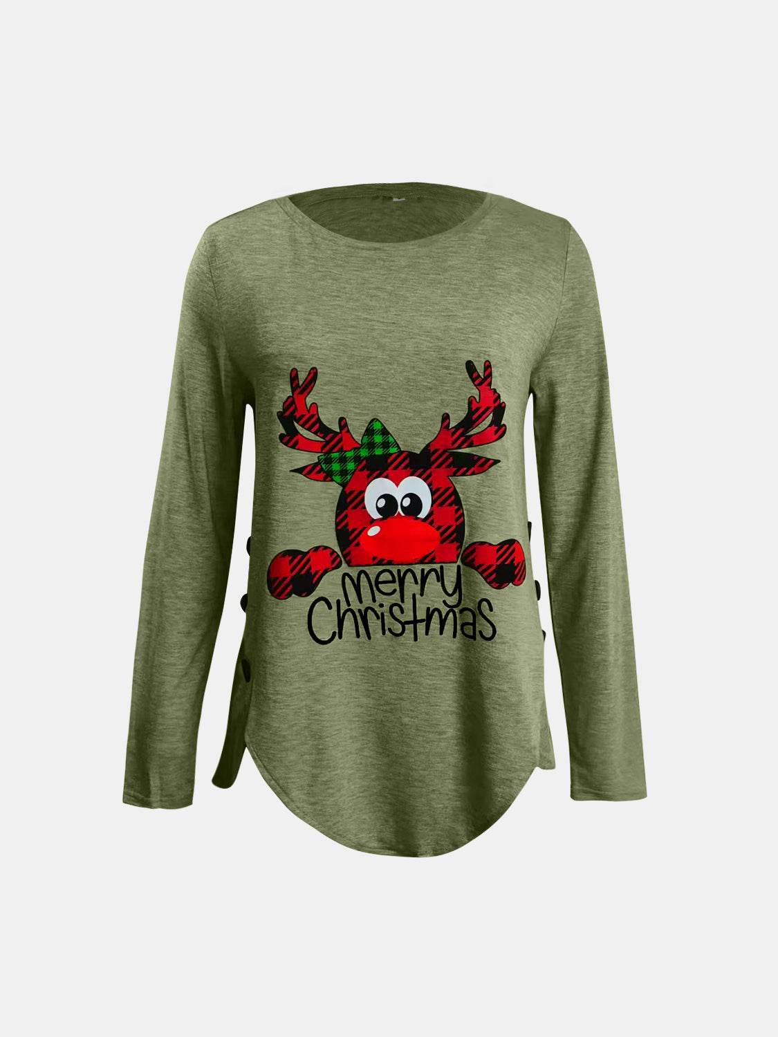 Full Size Reindeer Round Neck Long Sleeve T-Shirt - Hovatok