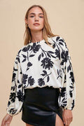 Annie Wear Frill Printed Balloon Sleeve Blouse - Hovatok