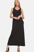 Zenana Scoop Neck Wide Strap Tank Dress - Hovatok