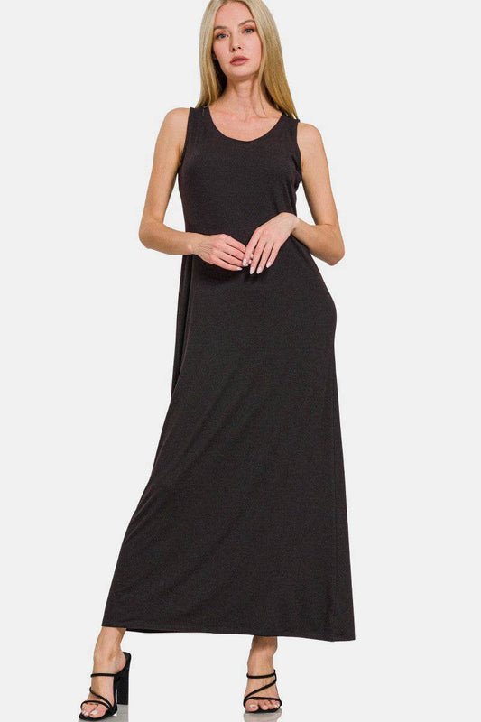 Zenana Scoop Neck Wide Strap Tank Dress - Hovatok