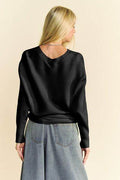 Davi & Dani Round Neck Batwing Sleeve Sweater - Hovatok