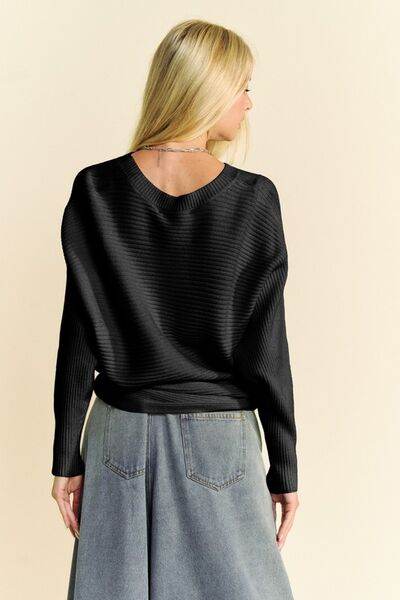 Davi & Dani Round Neck Batwing Sleeve Sweater - Hovatok
