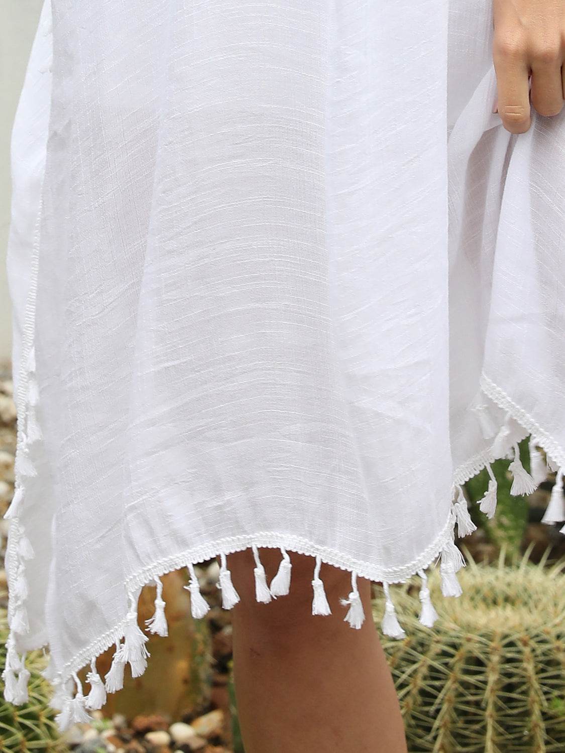 Tassel Cutout Half Sleeve Cover-Up - Hovatok