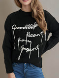 Letter Contrast Round Neck Dropped Shoulder Sweater - Hovatok