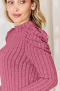 Basic Bae Full Size Ribbed Mock Neck Puff Sleeve T-Shirt - Hovatok