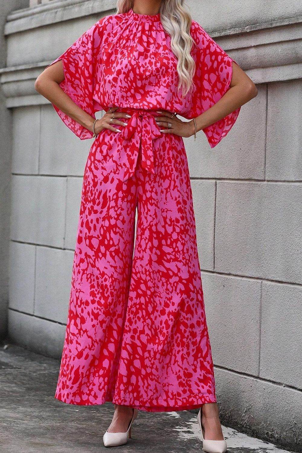 Leopard Belted Wide Leg Jumpsuit - Hovatok
