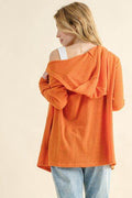 And The Why Full Size Thermal Hooded Open Front Cardigan with Pockets - Hovatok