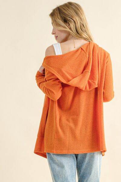 And The Why Full Size Thermal Hooded Open Front Cardigan with Pockets - Hovatok